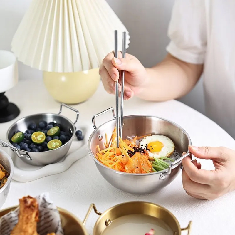 不锈钢双耳碗泡面碗加厚料理碗小吃沙拉碗高颜值卡通图案大头勺子|undefined