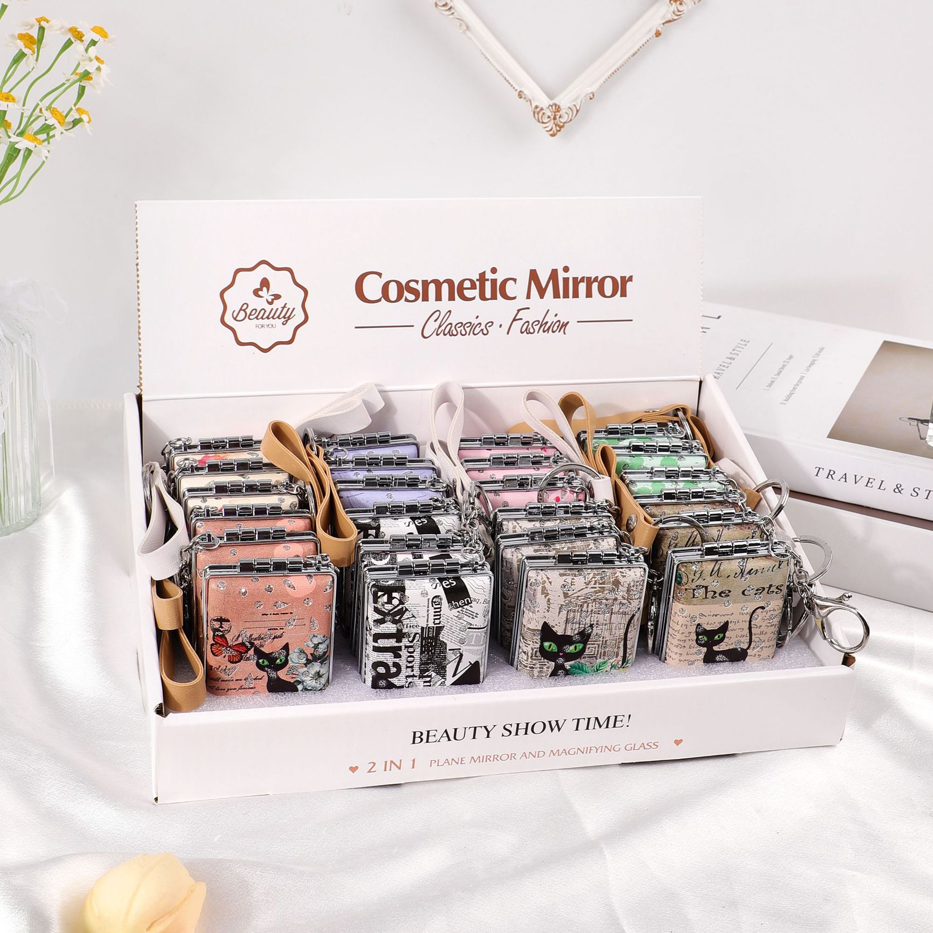 Mini bolso colgante de llavero cuadrado redondo, bolso de espejo, espejo portátil, espejo de bricolaje, espejo pequeño, colgante de venta caliente