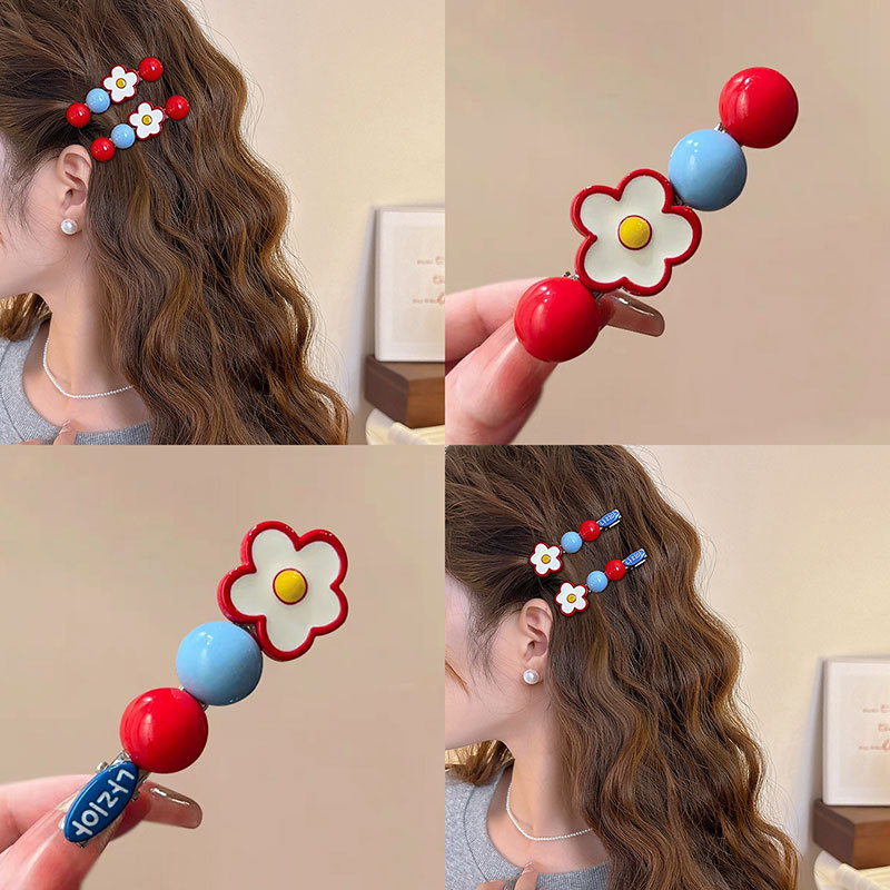 2026 New Style Color-Blocking Floral Hairpin Side Clip for Women, Sweet and Elegant Forehead Hairpin, Straight Bangs Clip Hair Accessory