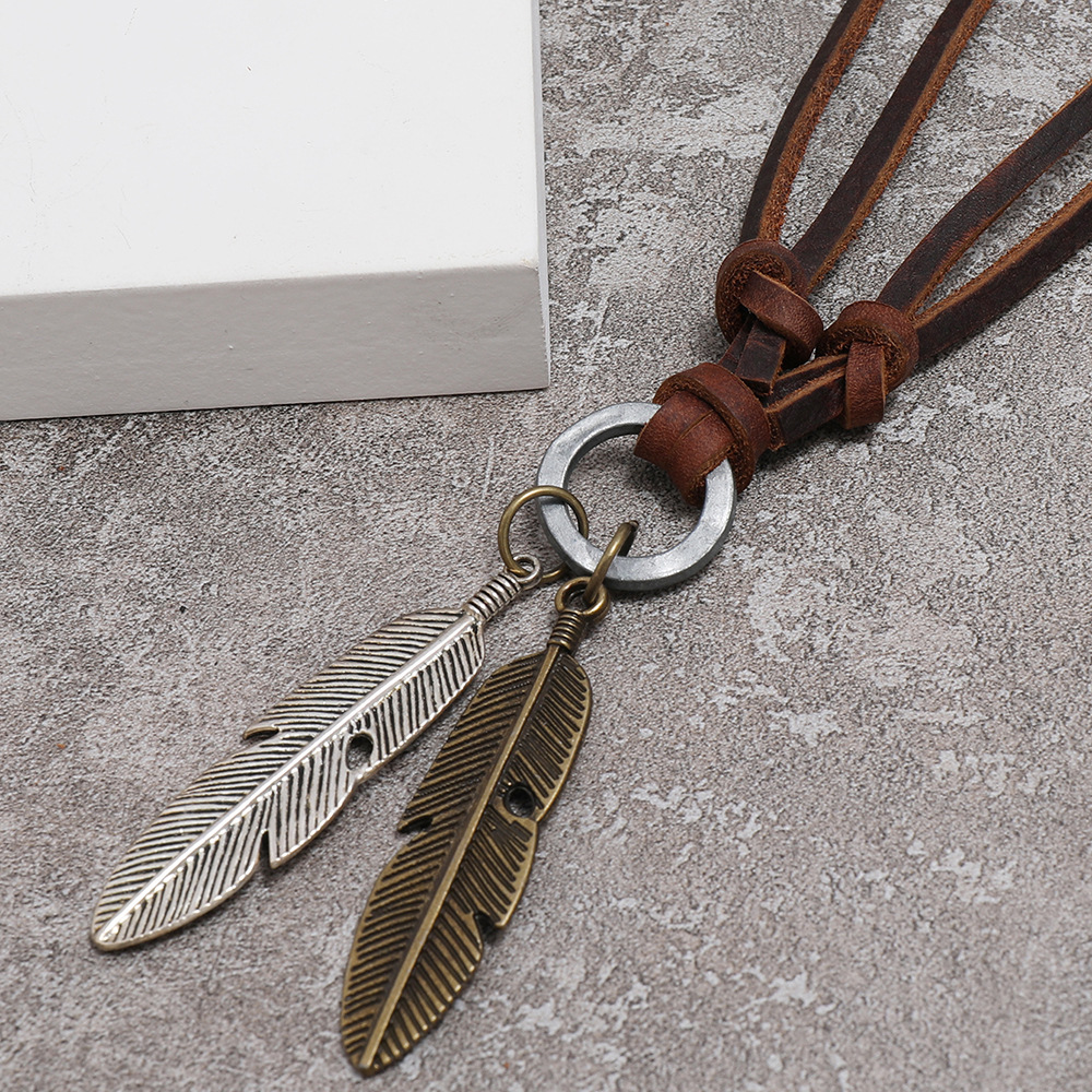 hip-hop retro alloy feather adjustable necklace