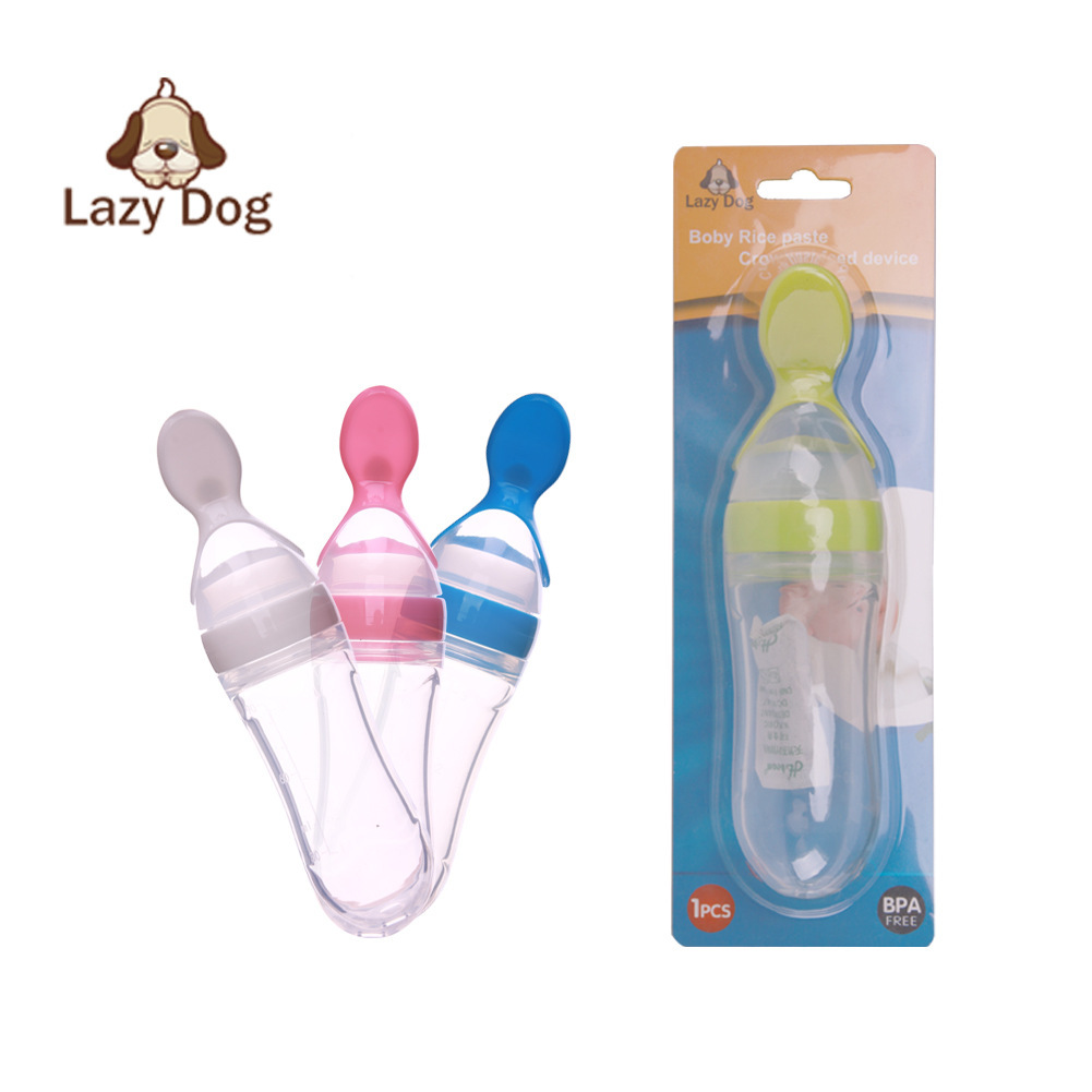 90ML婴儿米糊瓶宝宝硅胶奶瓶挤压勺子儿童辅食瓶米糊勺喂养器