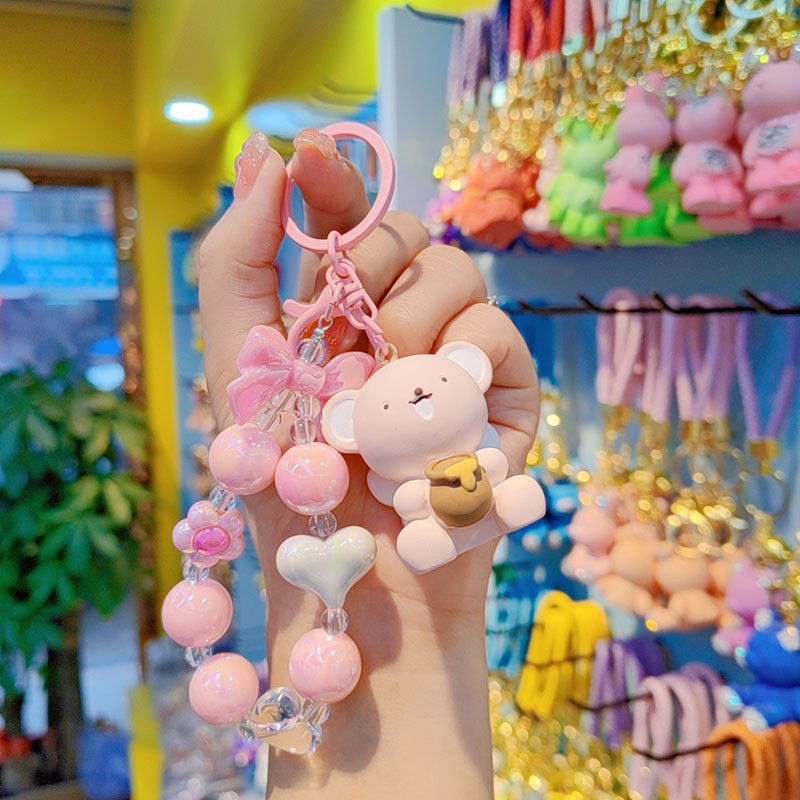 Muñeca con cuentas, llavero de coche, colgante, dibujos animados femeninos, dudo oso, ballena, pareja, llavero, bolso para teléfono móvil, colgante