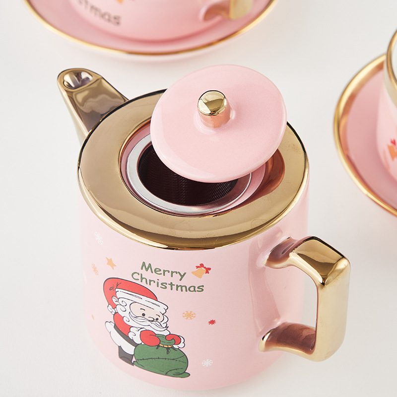 Estilo europeo del norte de cerámica tetera taza de agua conjunto Santa Claus juego de té taza de té juego de sala de estar hogar regalo