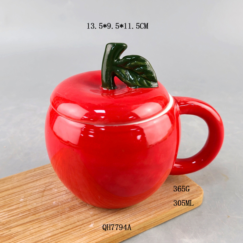 Taza de cerámica de manzana creativa taza de frutas casera encantadora con taza de agua con tapa de alta calidad regalo de Navidad