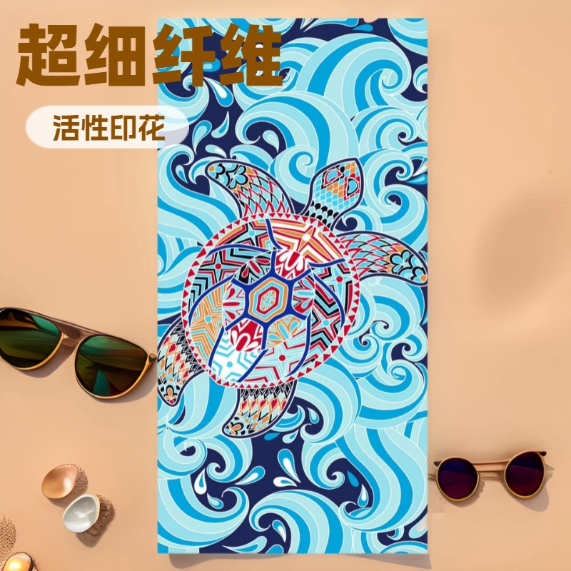 跨境热销超细纤维沙滩巾活性印花不褪色大尺寸沙滩铺巾
