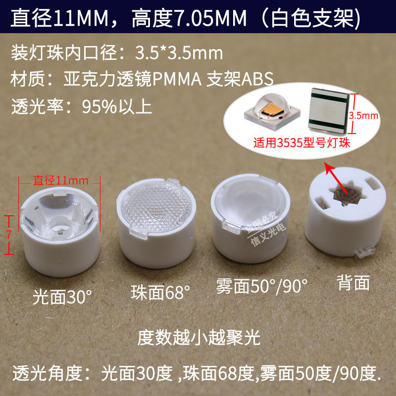 10-градусная глянцевая поверхность, диаметр 11 мм, белый кронштейн для объектива 3535