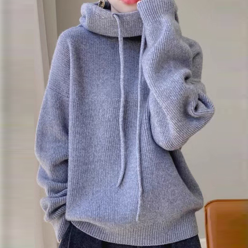 Cross-border women's clothing explosions Amazon lazy wind loose solid color hooded base long sleeve knitted sweater a generation of hair Cross-border women's clothing explosions Amazon lazy wind loose solid color hooded base long sleeve knitted sweater a generation of hair