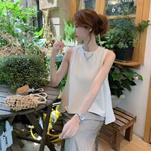 夏季衬衫无袖宽松背心新款上衣锁骨甜辣套头上衣遮肉衬衫孕妇上衣