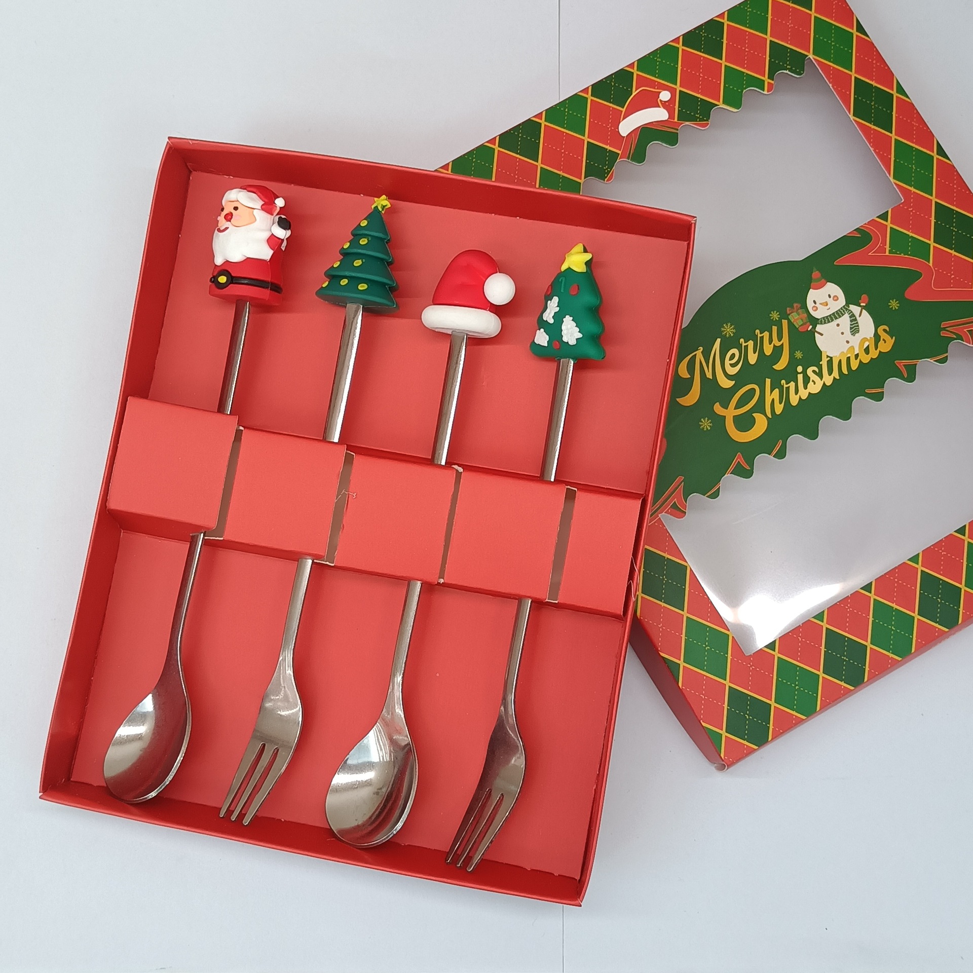 Cuchara transfronteriza de acero inoxidable Santa Claus árbol cuchara de café postre tenedor de fruta muñeca cuchara tenedor vajilla juego de regalo image 44