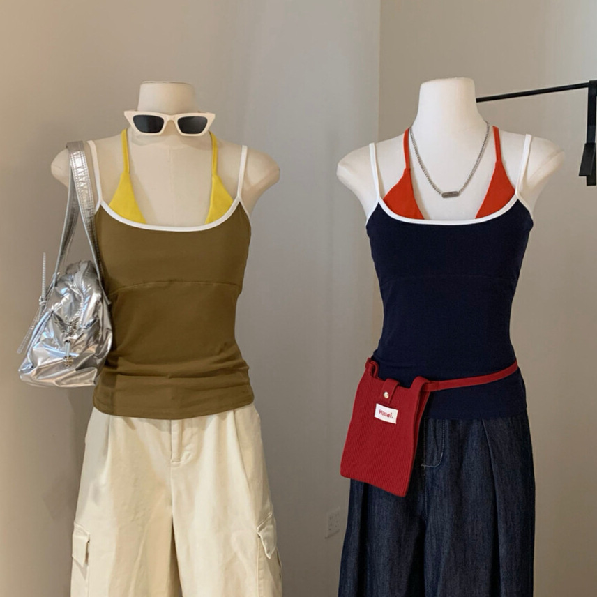 WGWE Pure Desire Wind Colores en contraste, Slim-fit, Falda de dos piezas, Chaleco halter, correa para el pecho, ropa interior y exterior W5532