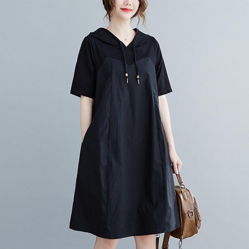 长袖/短袖大码女装连衣裙女胖mm宽松显瘦夏季新款休闲连帽卫衣裙