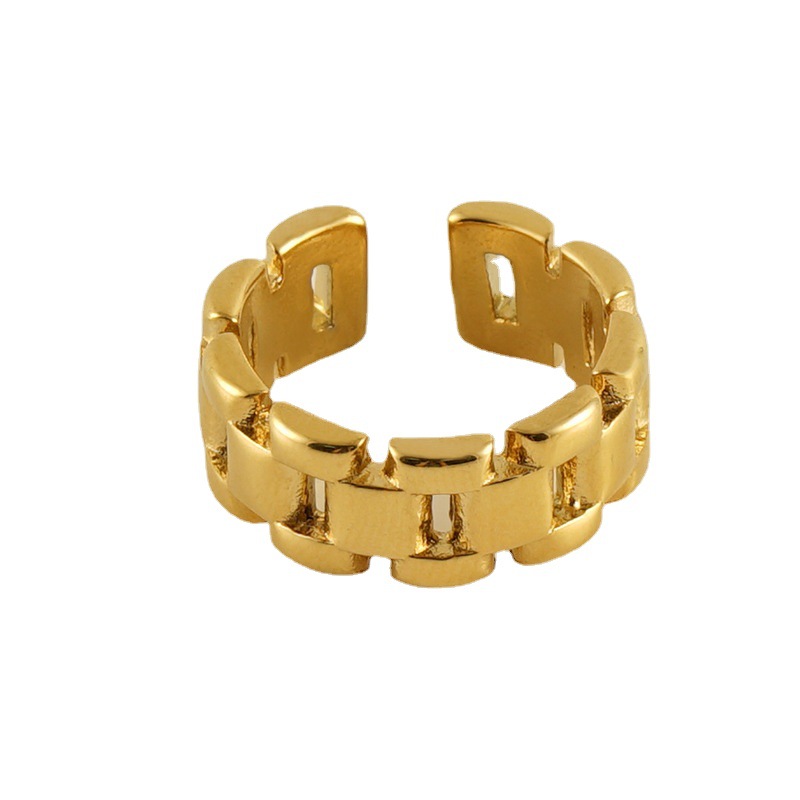Nuevo diseño versátil acero inoxidable 18K oro geométrico anillo titanio acero simple anillo abierto