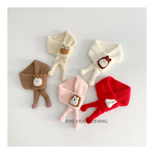 Children's Cartoon Knitted Cross Scarf for Boys and Girls Baby Winter Outdoor Warm Cute Soft Waxy Warm Wool Scarf