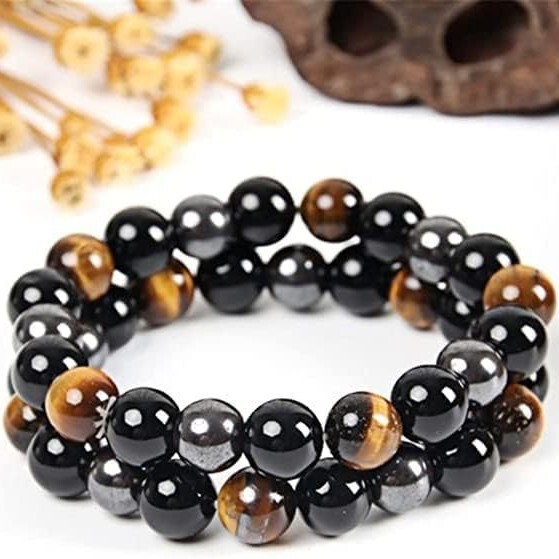Black Obsidian Hematite Triple Protection Bracelet Set - Tiger Eye Beaded Natural Stone Bracelet for Men