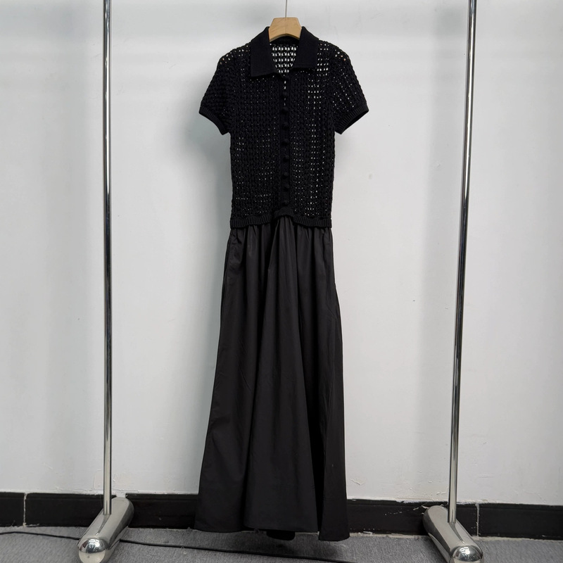 Rl Women's Clothing High-Quality Qr Code-Scannable Summer Knit Cotton Dress Korean Ins Style Hollow Knit