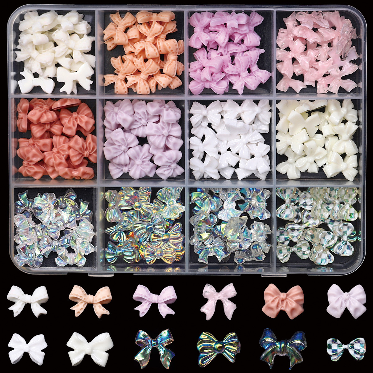 Ventas transfronterizas de mariposa 12 caja de perlas de amor resina diy accesorios de uñas al por mayor