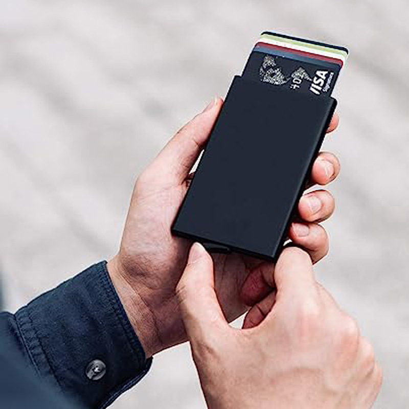 Tarjetero RFID de aluminio antirrobo para hombres, diseño minimalista de alta calidad