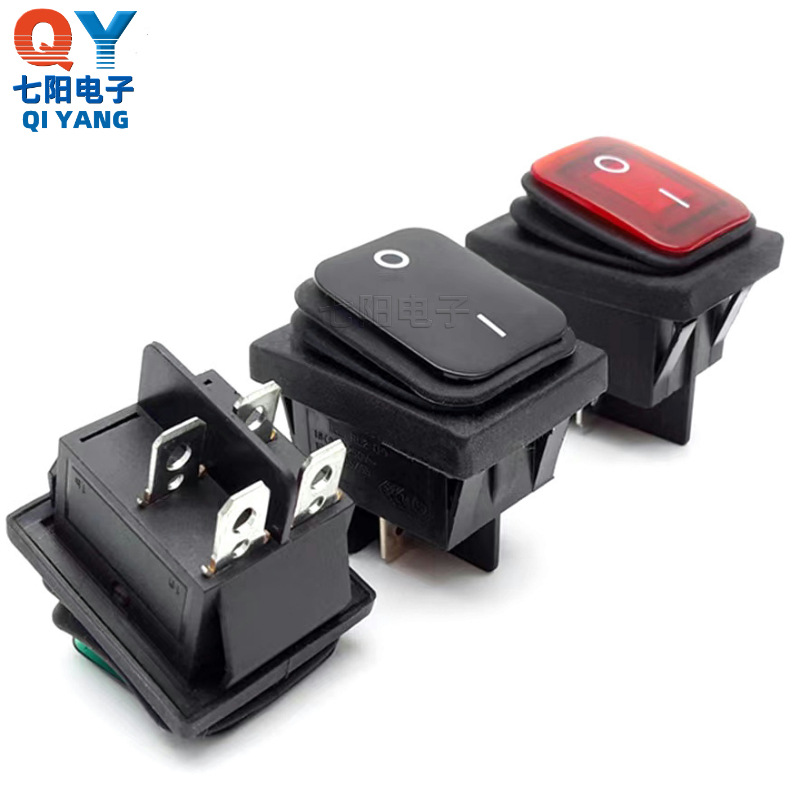 KCD4连体防水船型开关 4脚2档 带灯12V/220V翘板电源开关防水防污