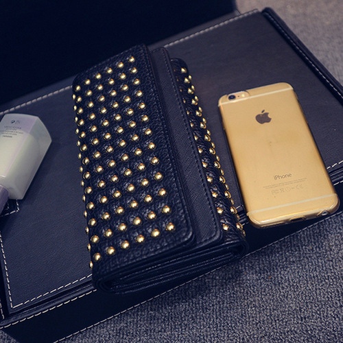 Cross-border new style women's long tri-fold wallet multi-card slot buckle clutch bag rivet multi-layer mobile phone bag card bag