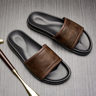 Factory Direct Supply Genuine Leather Flip Flops New Men's Summer Outer Slippers Outdoor Non-Slip Korean Style Personalized Beach Shoes