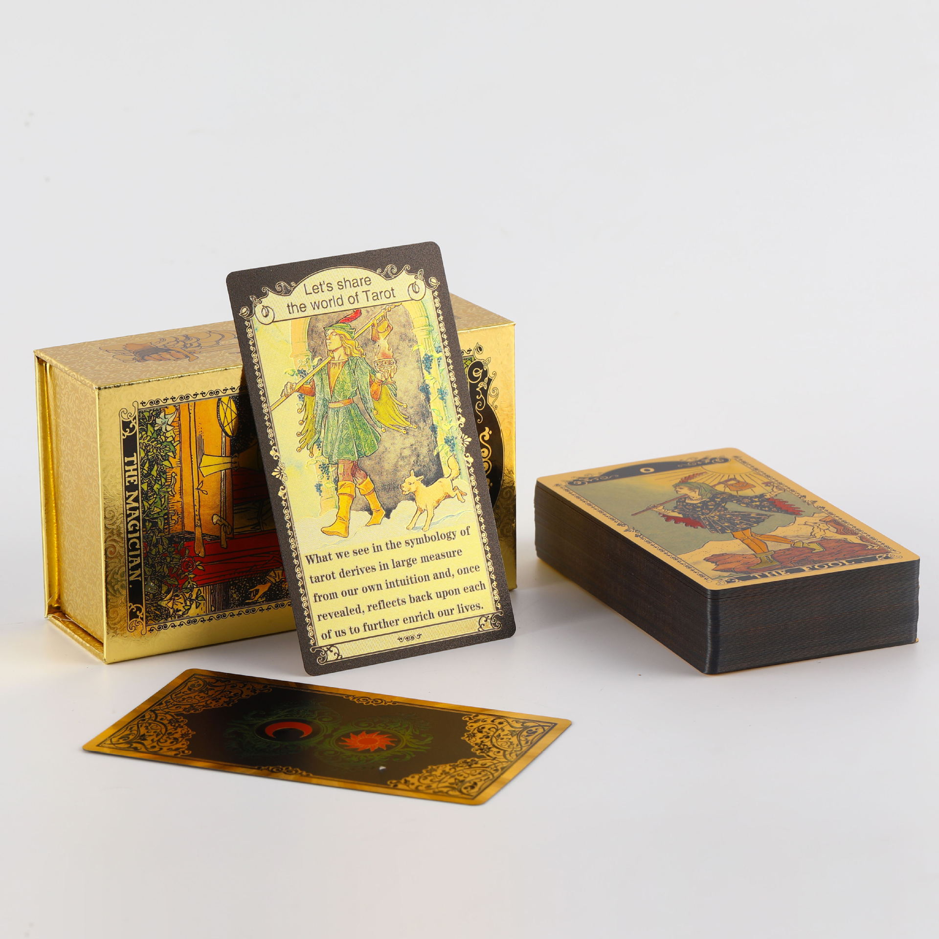 Tabuleiro de Tarô em PVC Plástico Impermeável com Estampagem em Folha Dourada e Cartas Personalizáveis._voghion.com