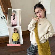 【加绒】儿童时髦个性半高领针织上衣女童韩版字母卷边中领毛衣潮