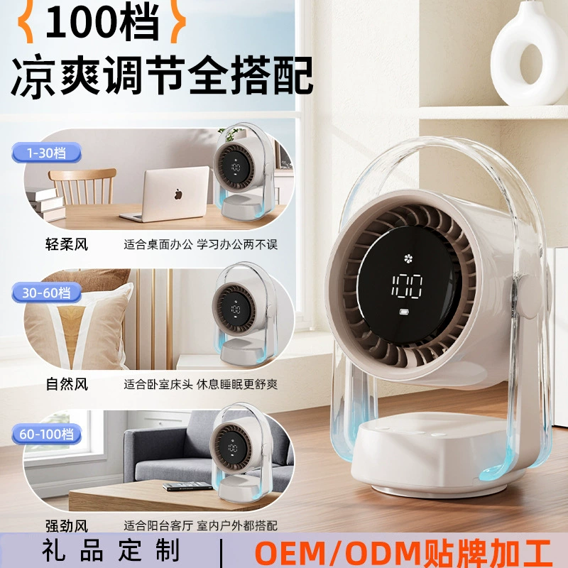 Бытовой небольшой прозрачный настольный вентилятор, атмосферный светильник, цифровой дисплей, высокоскоростной вентилятор, офисный вентилятор с качающейся головой, циркуляционный вентилятор