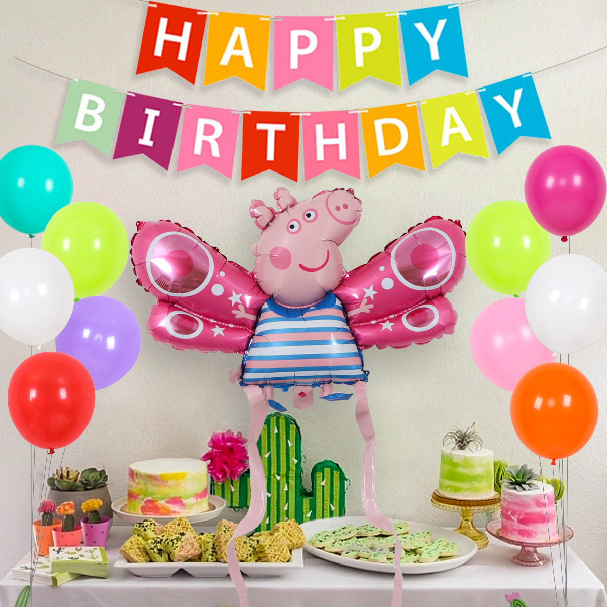 Decoración de cumpleaños del bebé decoraciones de globos traje de pared de fondo vestido de fiesta infantil traje de globo de cerdo