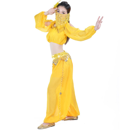 Belly dance suit lantern long sleeve ring bloomers practice festival event Indian dance performance costume set