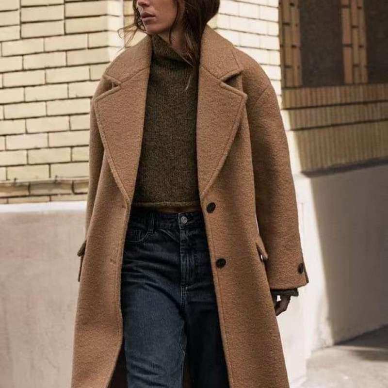 여성 국경 간 공급 도매 겨울 구슬 가죽 세트 칼라 긴 느슨한 모직 코트 코트 코트 KK5-6997