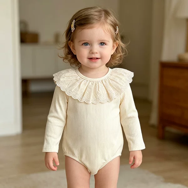 Newborn Clothes Spring and Autumn Lace Ruffle Collar Romper Baby Girl Crawling Suit Pure Cotton Versatile Jumpsuit