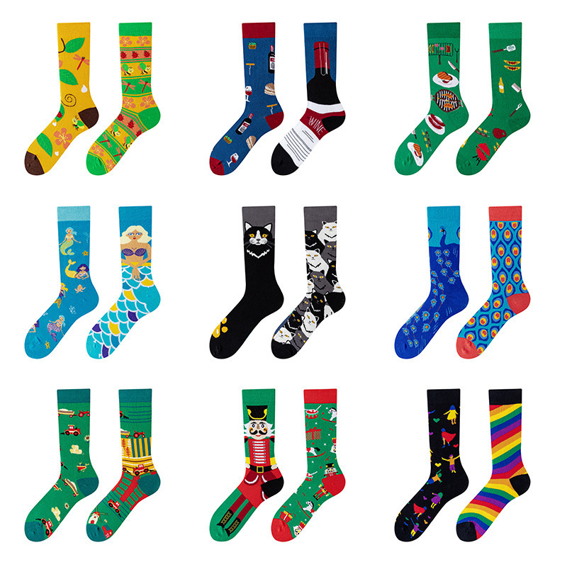 AB socks new asymmetric couple socks combed cotton hand-stitched head AB cotton socks creative cartoon long tube cotton socks