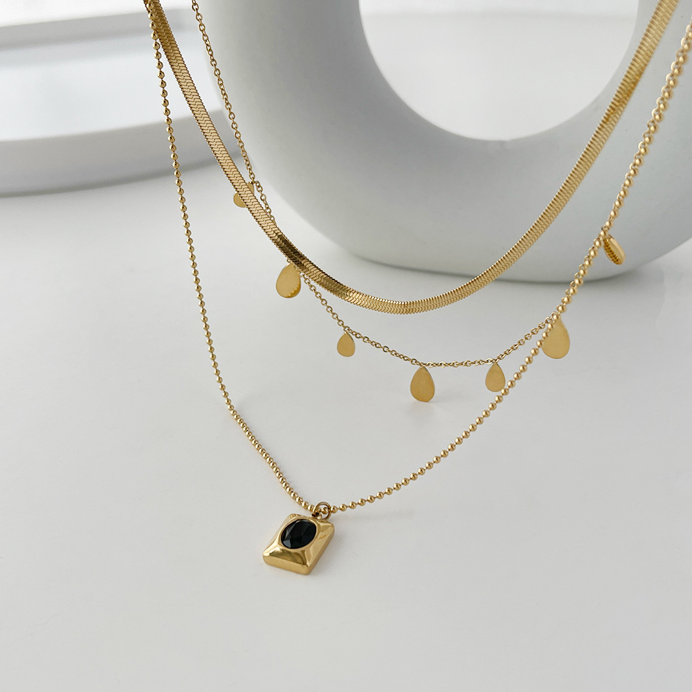 2022 New Three-layer Water Drop Snake Bone Ball Bead Stainless Steel Necklace Female display picture 3