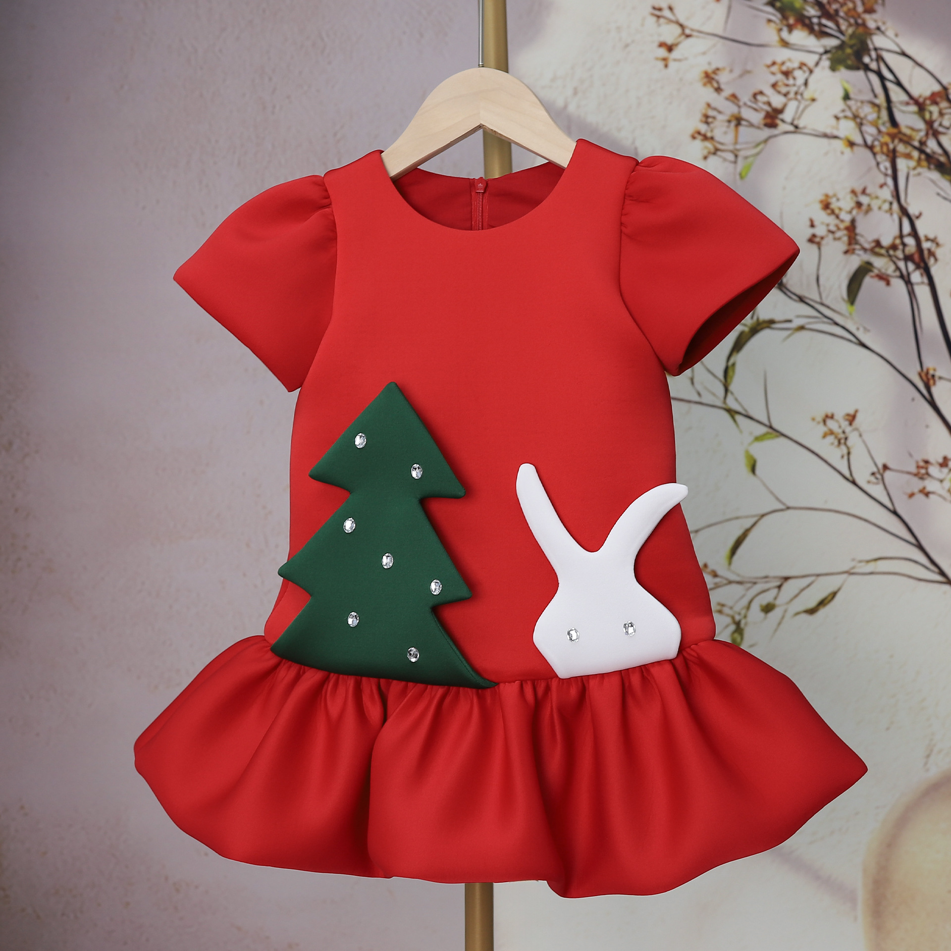 Mädchen-Weihnachtskleid mit Cartoon-Print | Elegantes rotes A-Linien-Tutu-Kleid für die Feiertage_voghion.com