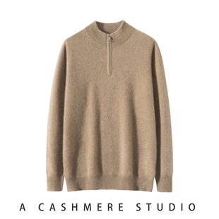 Zipper Half Open Collar 100 Pure Mountain Cashmere Sweater Men's Autumn and Winter Warm Loose Casual Knitted Base Sweater Top