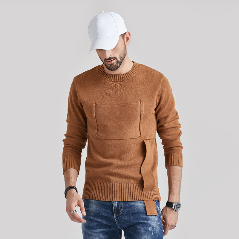 亚马逊爆款男士针织毛衣欧美英伦风长袖圆领保暖针织衫男一件代发
