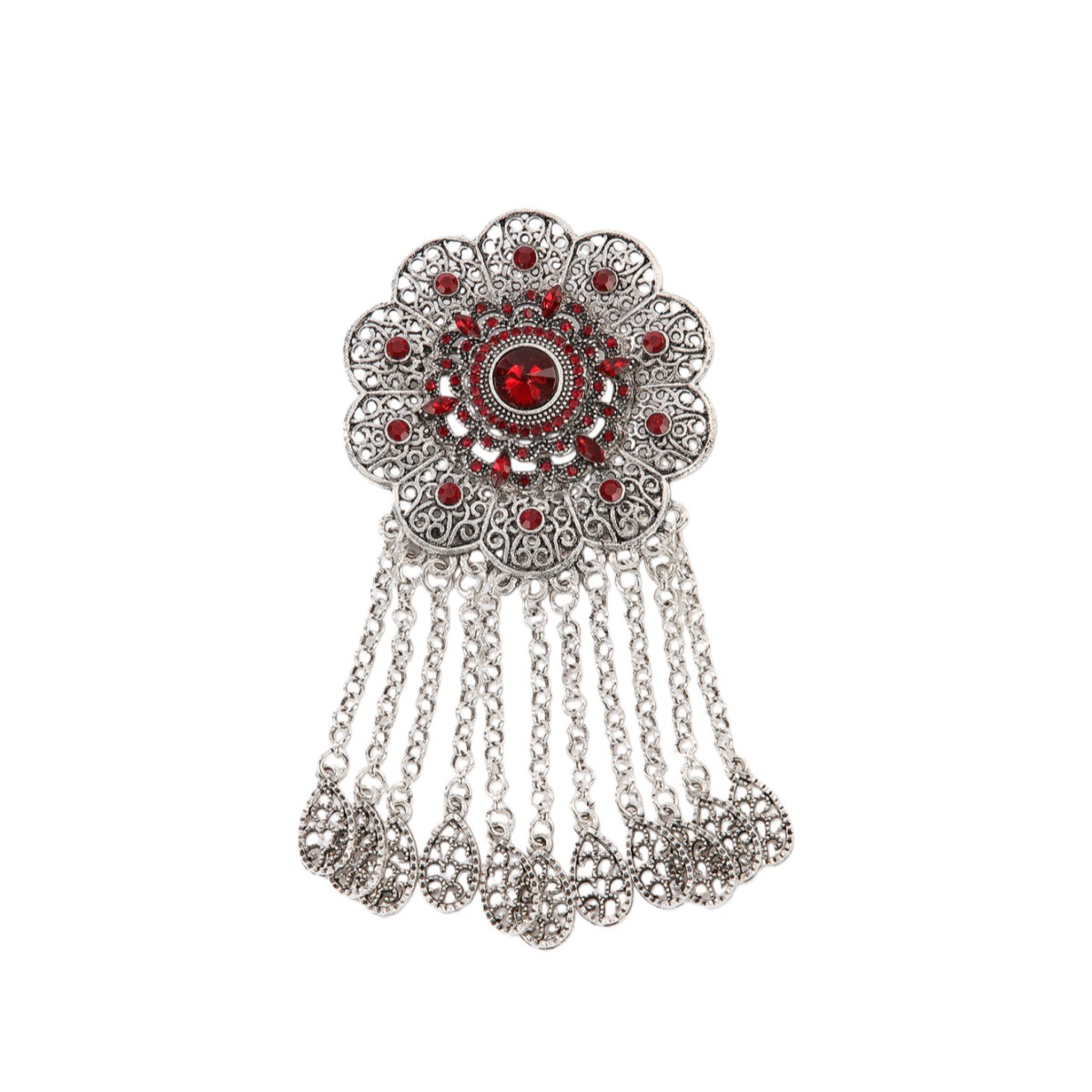 Nieuwe grensoverschrijdende etnische stijl vintage legering holle strass bloem waterdruppel kwast broche kledingaccessoire voor_voghion.com