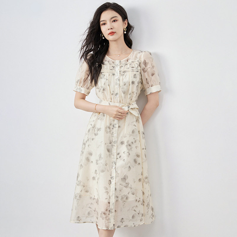 Đầm suông nữ midi tay ngắn mùa hè — 2417504 - Xanh lá cây chi tiết 6