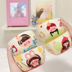 家族4人親子食器セット家庭用食器皿陶磁器ボウル太った漫画ご飯ボウル食器食器食器食器