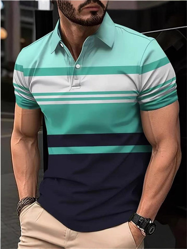 Hot-selling summer trend men's short-sleeve polo shirt with digital printing, casual and versatile, fashionable brand patterns