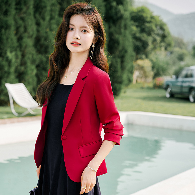 Red Blazer Jacket for Women 2026 Early Spring New Fashion Single-Button Slim-Fit Suit Dress Top