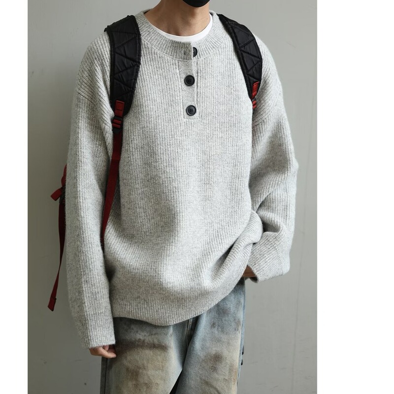 Designer Autumn and Winter V Neck Knitwear Men's Button Japanese Style Retro Lazy Style Top Loose Trendy Brand Knitwear