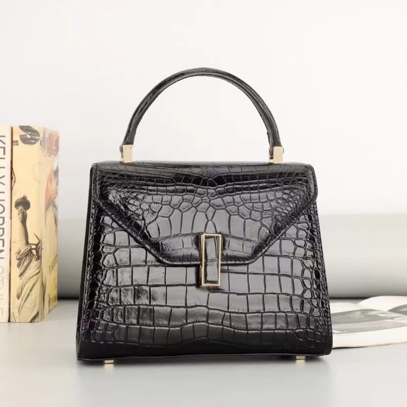 24 Crocodile Leather Handbag Women's Casual All-match Real Crocodile Belly Single-shoulder Women's Bag Fashion Trendy Black Crossbody Bag