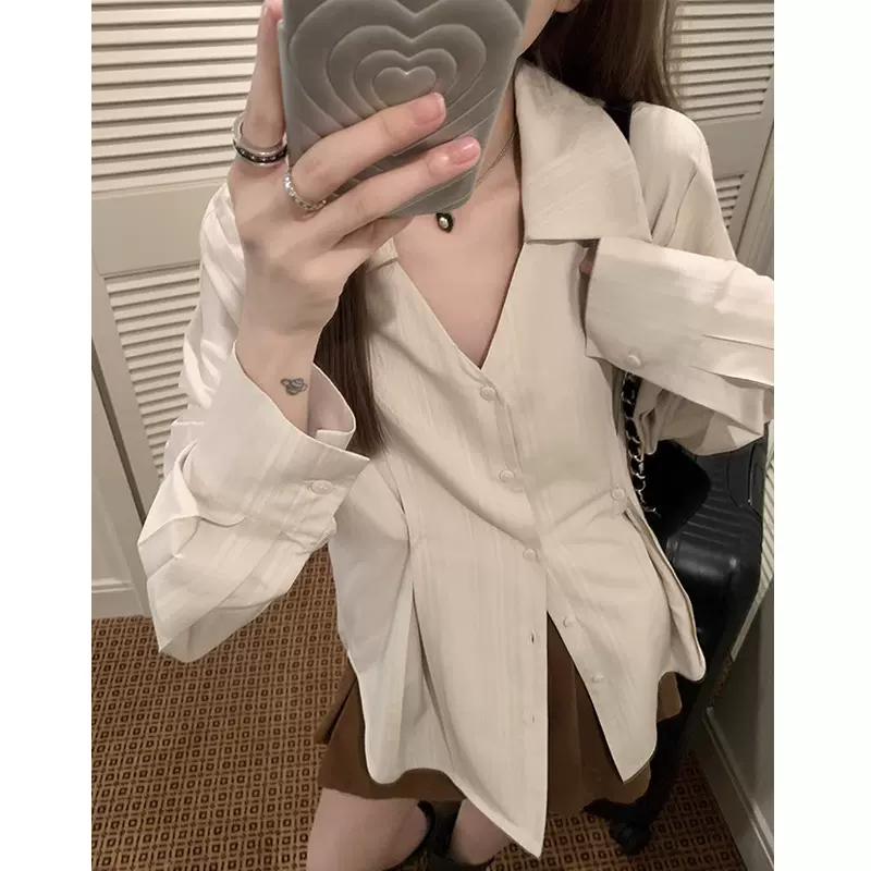 雅姿欣自在衬衫控暗纹肌理感收腰衬衫设计感小众衬衣女上衣显瘦女