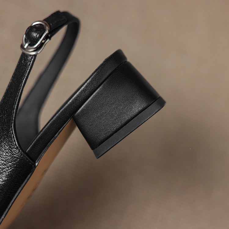 Sandal cao gót nữ hở mũi da cừu lưới phối màu quai ngang khóa — màu đen, màu trắng ngà chi tiết 86