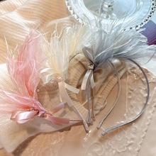 韩国头饰儿童发饰女童珍珠蝴蝶结羽毛发箍洋气超仙小女孩公主头箍