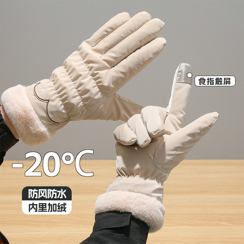 New fashionable autumn and winter warm gloves for women, velvet and thickened, winter outdoor cycling sports, windproof and touch screen