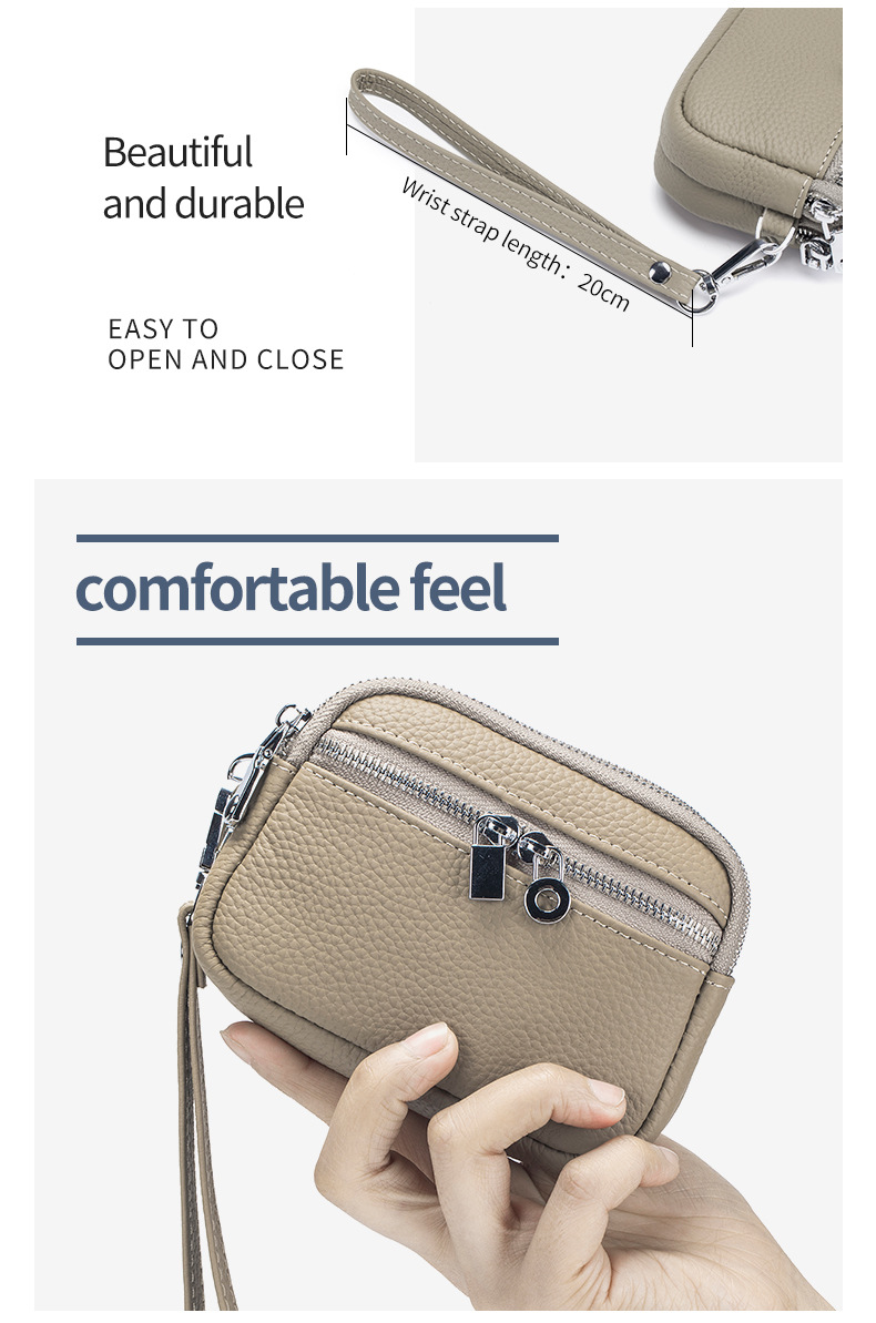 Portafoglio da donna in vera pelle, squisito, con doppia cerniera, grande capacità, borsa multifunzionale_voghion.com