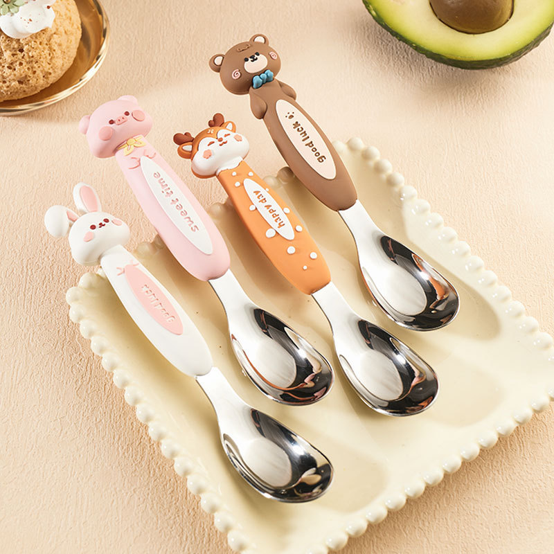 316 Cartoon-Shaped Stainless Steel Spoon for Children, Cute Animal Feeding Spoon for Babies