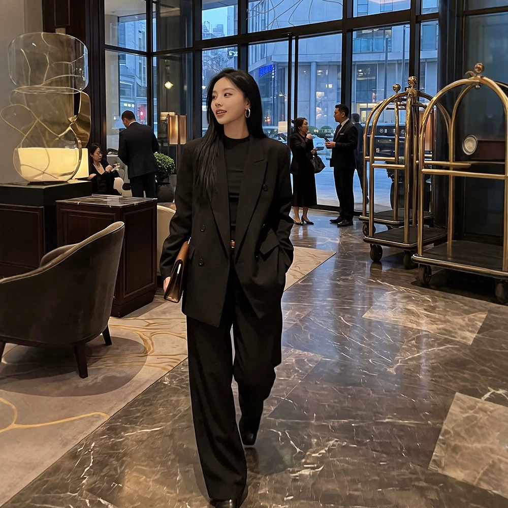 2650】Plus-size women's clothing, slimming and elegant, high-quality suit set, two-piece suit for plus-size women